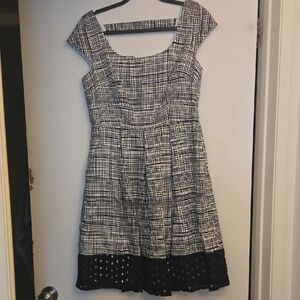 Nine West Black and White Textured Fit-and-Flare Mini Dress